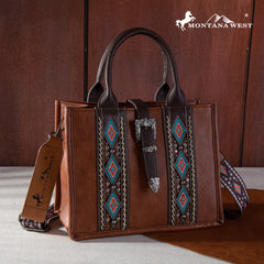 MW1254G-8120S   Montana West Buckle Aztec Concealed Carry Tote/Crossbody - Brown