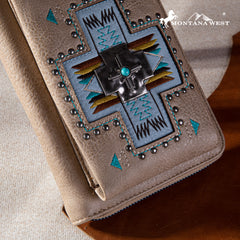 MW1261-183  Montana West Embroidered Arrows Feathers Collection Phone Wallet/Crossbody