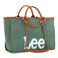 LEE45-345  LEE Canvas Denim Top Handle/Chain Strap Wide Tote