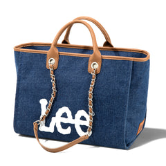 LEE45-345  LEE Canvas Denim Top Handle/Chain Strap Wide Tote