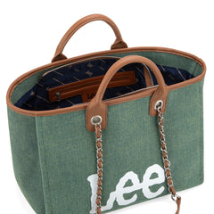 LEE45-345  LEE Canvas Denim Top Handle/Chain Strap Wide Tote