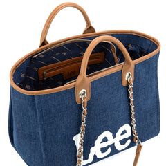 LEE45-345  LEE Canvas Denim Top Handle/Chain Strap Wide Tote