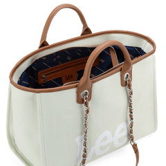LEE45-345  LEE Canvas Denim Top Handle/Chain Strap Wide Tote
