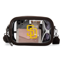 MLB-SD109CF  MLB San Diego Padres Team Clear Crossbody Bag/Stadium Bag - Coffee