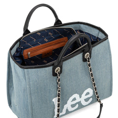 LEE45-345  LEE Canvas Denim Top Handle/Chain Strap Wide Tote