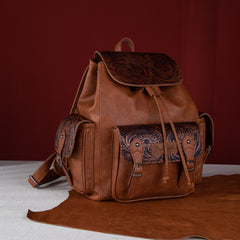 WG12-9110B  Wrangler Vintage Floral Tooled Backpack - Brown