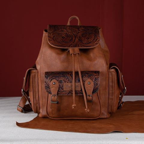 WG12-9110B  Wrangler Vintage Floral Tooled Backpack - Brown