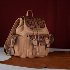 WG12-9110B  Wrangler Vintage Floral Tooled Backpack - Light Brown