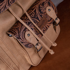 WG12-9110B  Wrangler Vintage Floral Tooled Backpack - Light Brown