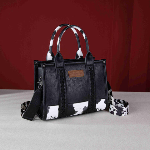WG102-8120S  Wrangler Cow Print Concealed Carry Tote/Crossbody - Black