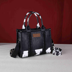 WG102-8120S  Wrangler Cow Print Concealed Carry Tote/Crossbody - Black