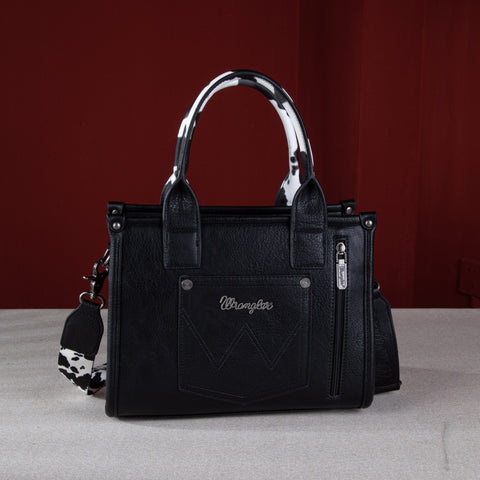 WG102-8120S  Wrangler Cow Print Concealed Carry Tote/Crossbody - Black