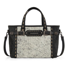 TR199-8122  Trinity Ranch Genuine Hair-On Cowhide Tooled Tote/Crossbody