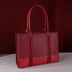 WG102G-8119  Wrangler Croc Print Concealed Carry Wide Tote - Burgundy