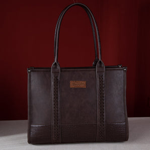 WG102G-8119 Wrangler Croc Print Concealed Carry Wide Tote - Coffee