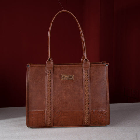 WG102G-8119  Wrangler Croc Print Concealed Carry Wide Tote - Cognac