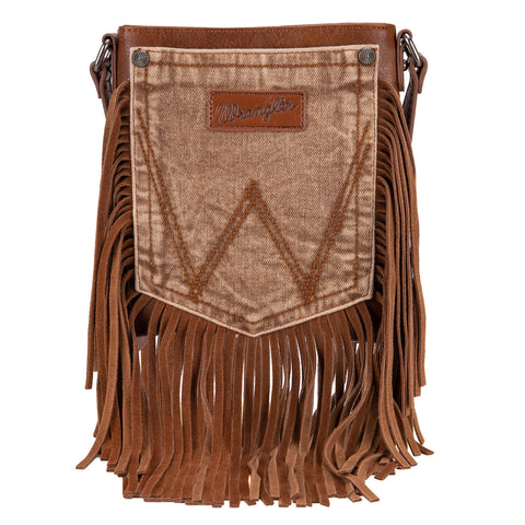 Let's Go West Cognac Fringe Crossbody Bag