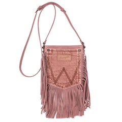 WG44-8360  Wrangler Leather Fringe Jean Denim Pocket Crossbody - Pink