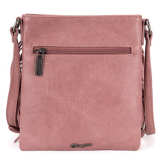 WG44-8360  Wrangler Leather Fringe Jean Denim Pocket Crossbody - Pink