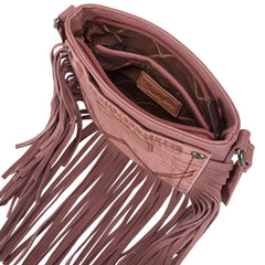 WG44-8360  Wrangler Leather Fringe Jean Denim Pocket Crossbody - Pink