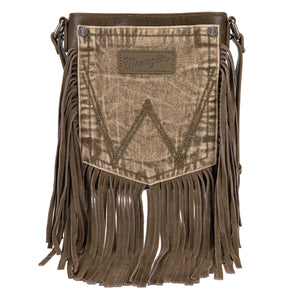 WG44-8360 Wrangler Leather Fringe Jean Denim Pocket Crossbody - Green