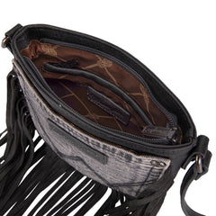 WG44-8360  Wrangler Leather Fringe Jean Denim Pocket Crossbody - Light Black
