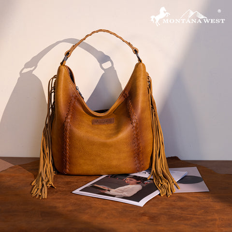 MWF1007G-9360 Montana West Fringe Collection Concealed Carry Hobo/Crossbody -Light Brown