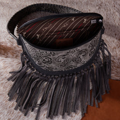 MWF1010-194 Montana West Embossed Floral Hand-Tie Fringe Bum Bag/Crossbody Bag