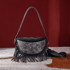 MWF1010-194 Montana West Embossed Floral Hand-Tie Fringe Bum Bag/Crossbody Bag