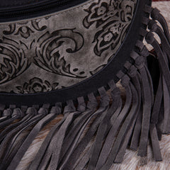 MWF1010-194 Montana West Embossed Floral Hand-Tie Fringe Bum Bag/Crossbody Bag