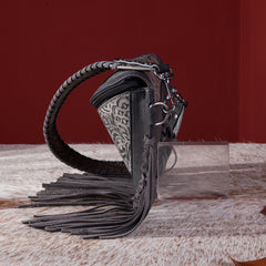 MWF1010-194 Montana West Embossed Floral Hand-Tie Fringe Bum Bag/Crossbody Bag