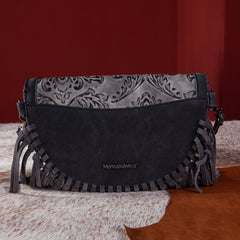 MWF1010-194 Montana West Embossed Floral Hand-Tie Fringe Bum Bag/Crossbody Bag