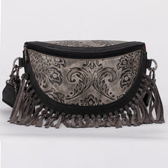 MWF1010-194 Montana West Embossed Floral Hand-Tie Fringe Bum Bag/Crossbody Bag