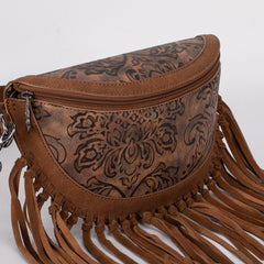 MWF1010-194 Montana West Embossed Floral Hand-Tie Fringe Bum Bag/Crossbody Bag