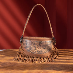 MWF1010-194 Montana West Embossed Floral Hand-Tie Fringe Bum Bag/Crossbody Bag