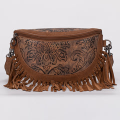 MWF1010-194 Montana West Embossed Floral Hand-Tie Fringe Bum Bag/Crossbody Bag