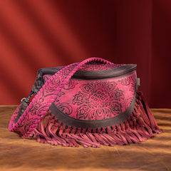 MWF1010-194 Montana West Embossed Floral Hand-Tie Fringe Bum Bag/Crossbody Bag
