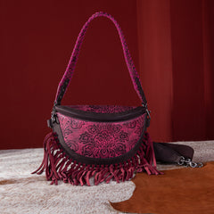 MWF1010-194 Montana West Embossed Floral Hand-Tie Fringe Bum Bag/Crossbody Bag