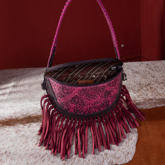 MWF1010-194 Montana West Embossed Floral Hand-Tie Fringe Bum Bag/Crossbody Bag