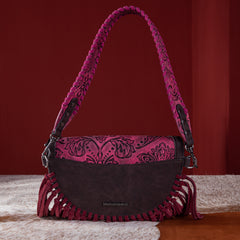 MWF1010-194 Montana West Embossed Floral Hand-Tie Fringe Bum Bag/Crossbody Bag
