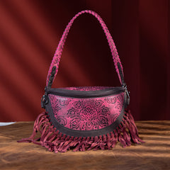 MWF1010-194 Montana West Embossed Floral Hand-Tie Fringe Bum Bag/Crossbody Bag