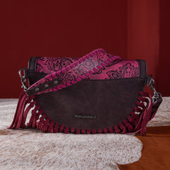 MWF1010-194 Montana West Embossed Floral Hand-Tie Fringe Bum Bag/Crossbody Bag