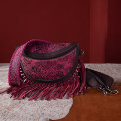 MWF1010-194 Montana West Embossed Floral Hand-Tie Fringe Bum Bag/Crossbody Bag