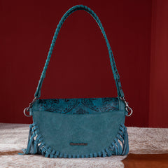 MWF1010-194 Montana West Embossed Floral Hand-Tie Fringe Bum Bag/Crossbody Bag