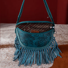 MWF1010-194 Montana West Embossed Floral Hand-Tie Fringe Bum Bag/Crossbody Bag