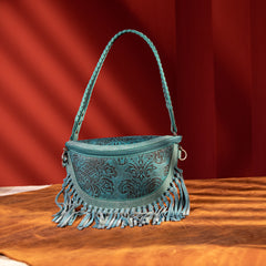 MWF1010-194 Montana West Embossed Floral Hand-Tie Fringe Bum Bag/Crossbody Bag