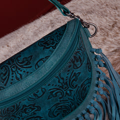 MWF1010-194 Montana West Embossed Floral Hand-Tie Fringe Bum Bag/Crossbody Bag