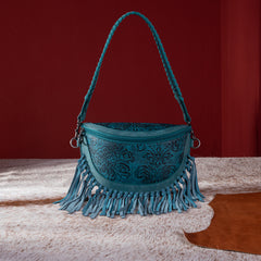 MWF1010-194 Montana West Embossed Floral Hand-Tie Fringe Bum Bag/Crossbody Bag