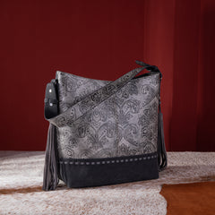 MWF1010-9360 Montana West Embossed Floral Tassel Large  Hobo Bag