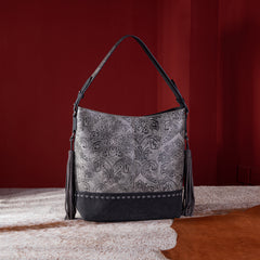 MWF1010-9360 Montana West Embossed Floral Tassel Large  Hobo Bag